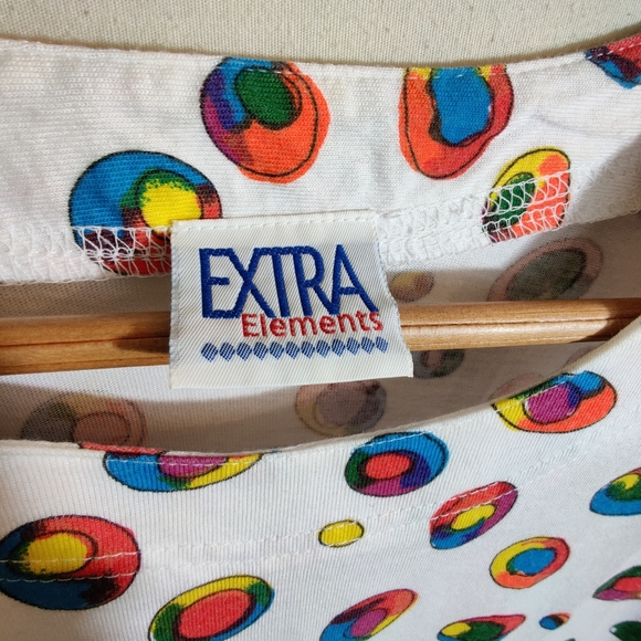 EXTRA ELEMENTS Vintage White Multicolor Circle Candy Ball Funky Print Shirt L - Picture 5 of 9